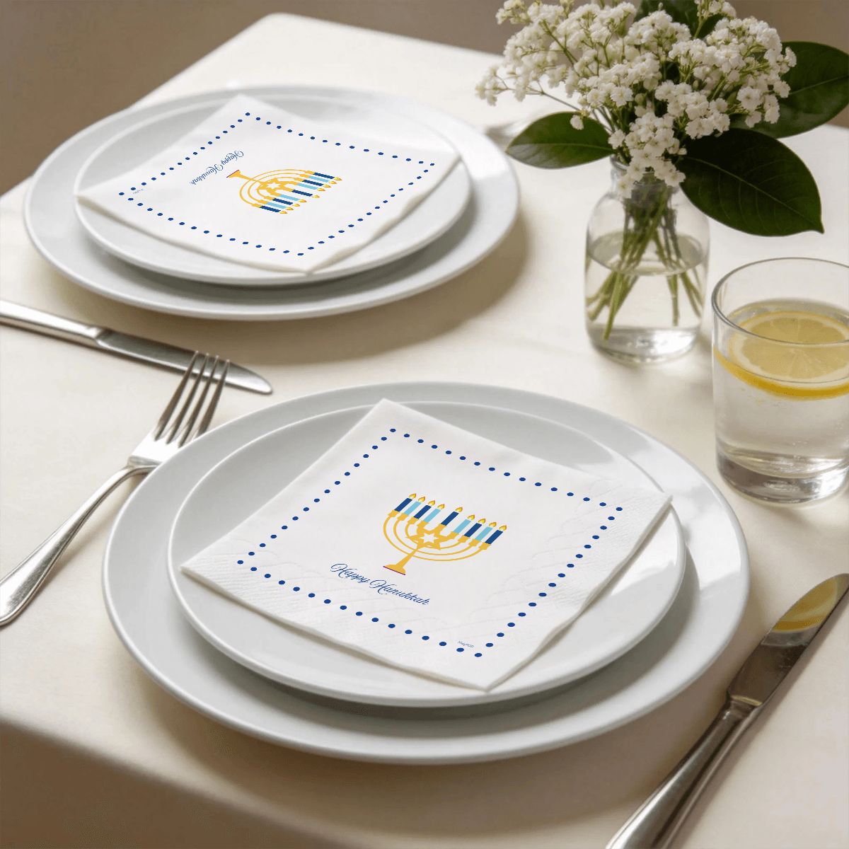 Cocktail  Napkins - Happy Hanukkah - Menorah