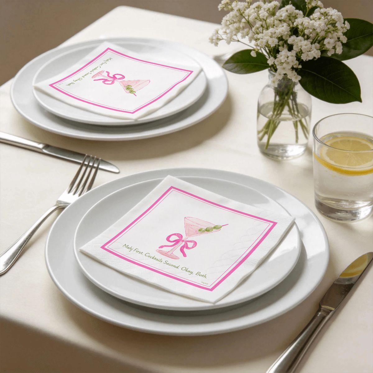 Cocktail Napkins - Mahj First. Cocktails Second. Okay, Both. -  PINK