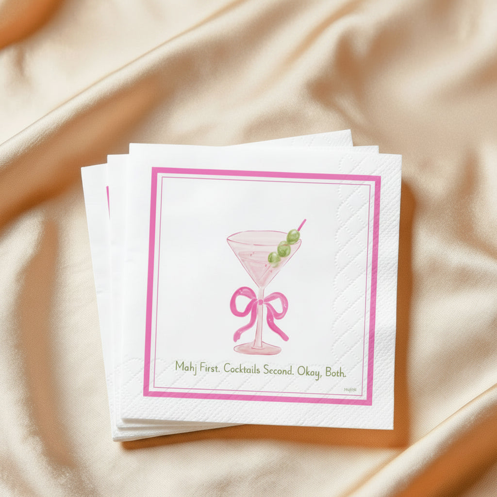 Cocktail Napkins - Mahj First. Cocktails Second. Okay, Both. -  PINK