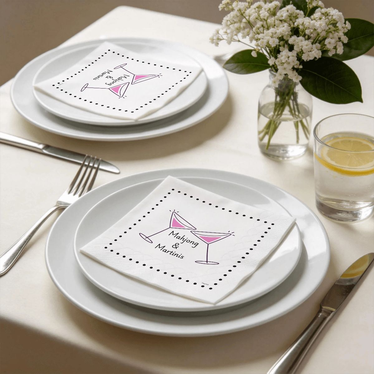 Cocktail Napkins - Mahjong and Martinis - Pink